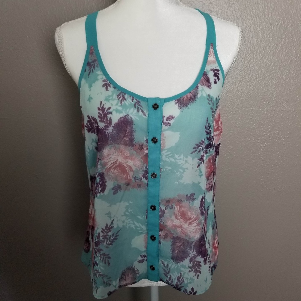 NWOT Lottie & Holly Racer Back Floral Sheer Top M